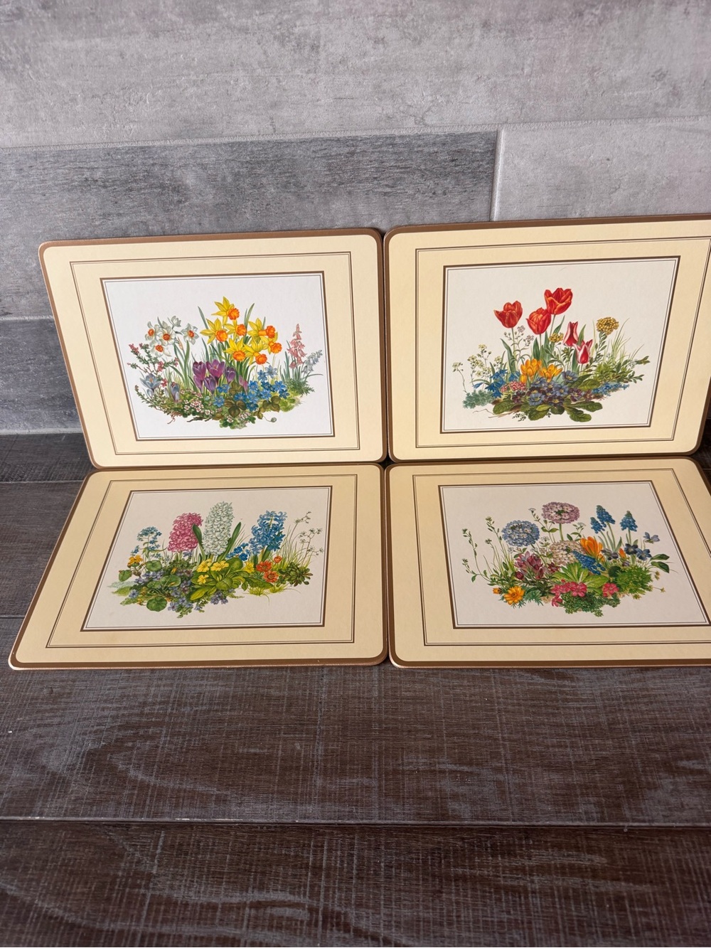 New Pimpernel Springtime Florals Scene Place Mats Set of 4 Cork Back 9”X 12”